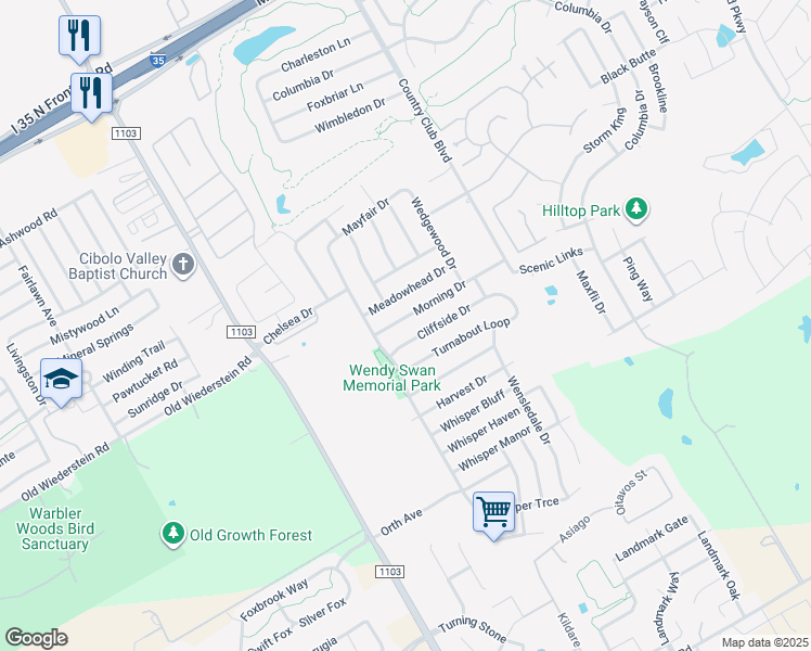map of restaurants, bars, coffee shops, grocery stores, and more near 3326 Morning Drive in Schertz