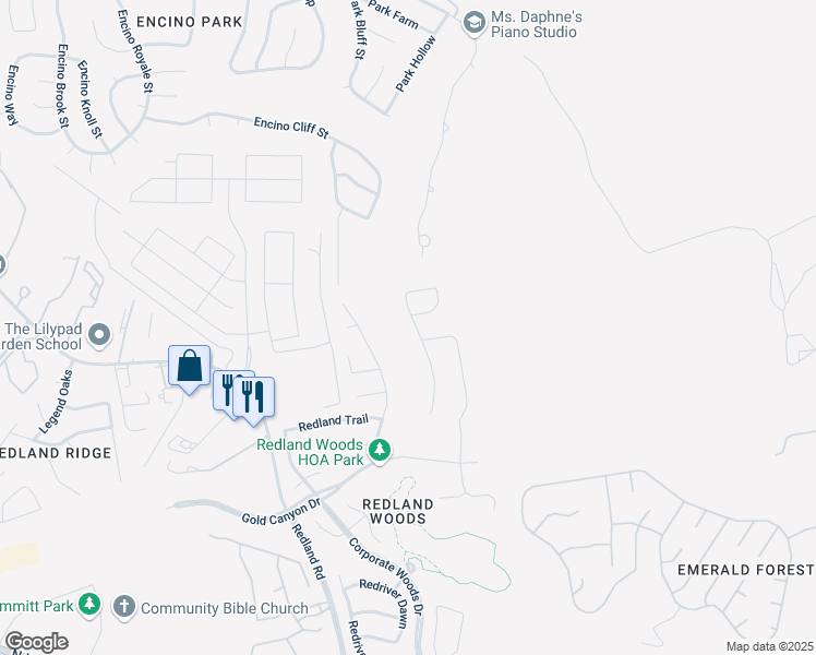 map of restaurants, bars, coffee shops, grocery stores, and more near 19003 Redrock Creek in San Antonio