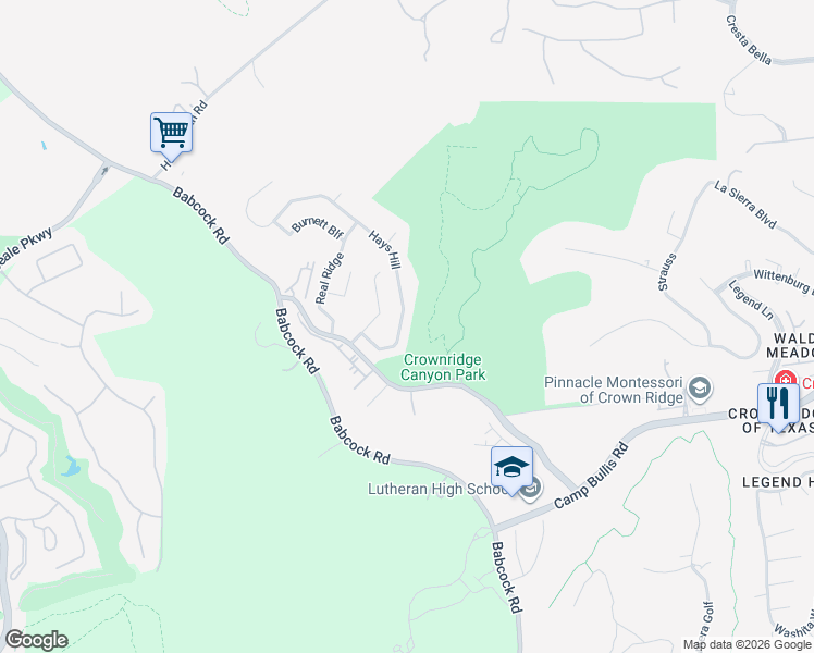 map of restaurants, bars, coffee shops, grocery stores, and more near 7534 Hays Hill in San Antonio