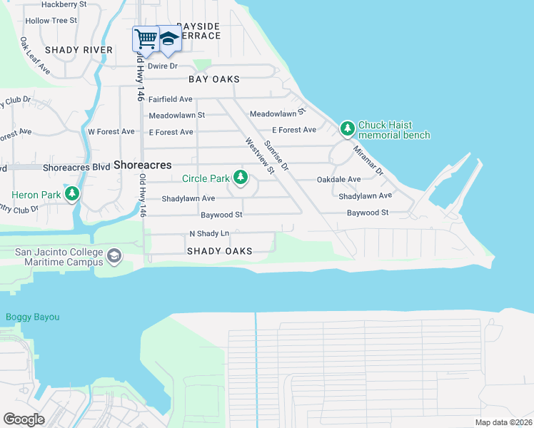 map of restaurants, bars, coffee shops, grocery stores, and more near 442 Baywood Street in La Porte