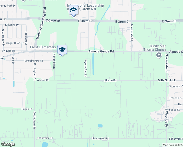 map of restaurants, bars, coffee shops, grocery stores, and more near 13227 Withee Path Lane in Houston