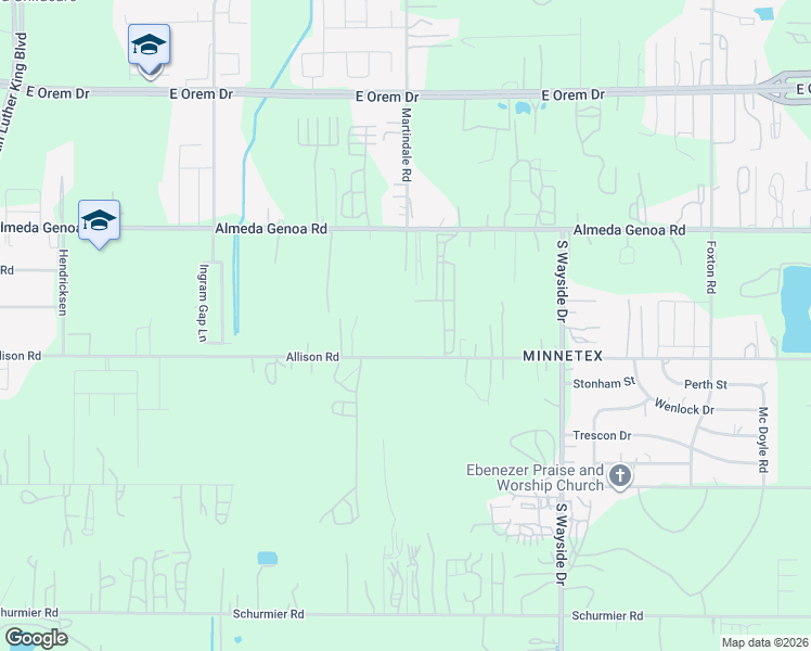 map of restaurants, bars, coffee shops, grocery stores, and more near 5551 Allison Road in Houston