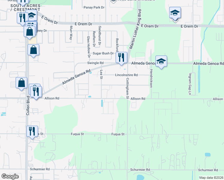 map of restaurants, bars, coffee shops, grocery stores, and more near 4630 Glengarry Road in Houston