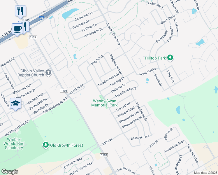 map of restaurants, bars, coffee shops, grocery stores, and more near 3326 Morning Drive in Schertz