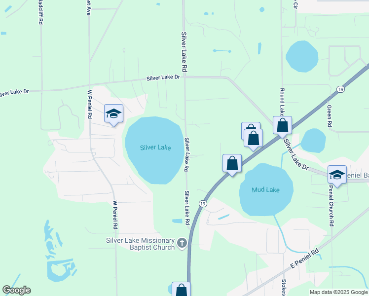map of restaurants, bars, coffee shops, grocery stores, and more near 414 Silver Lake Road in Palatka
