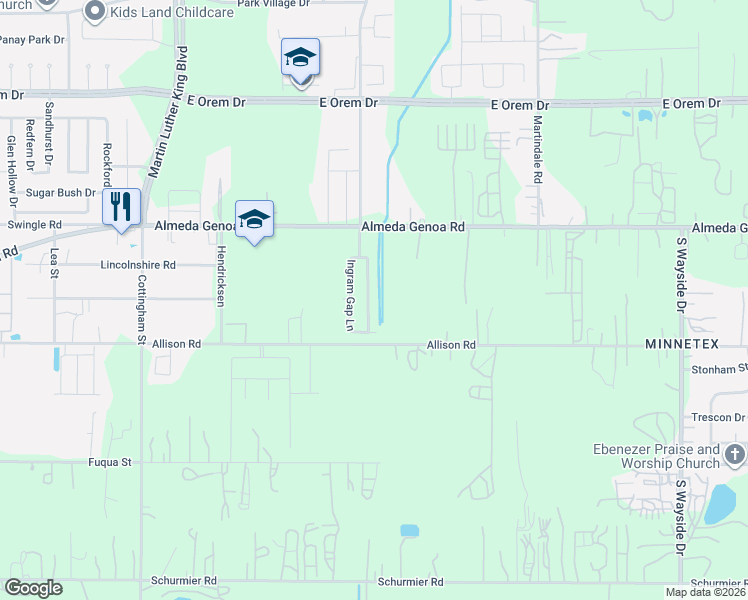 map of restaurants, bars, coffee shops, grocery stores, and more near 13227 Withee Path Lane in Houston
