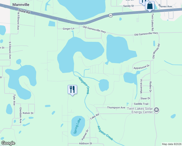 map of restaurants, bars, coffee shops, grocery stores, and more near 113 Lake Edge Trail in Interlachen