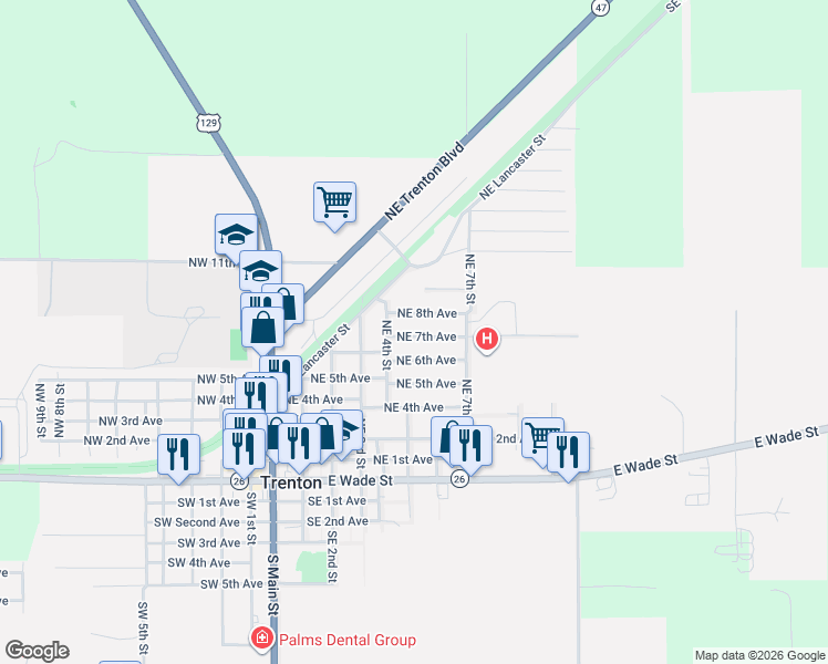 map of restaurants, bars, coffee shops, grocery stores, and more near 520-522 Northeast 8th Avenue in Trenton