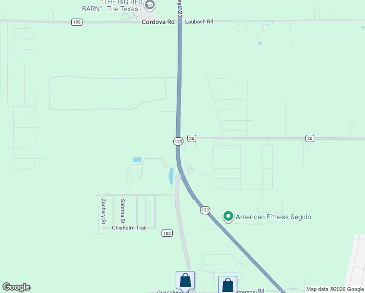 map of restaurants, bars, coffee shops, grocery stores, and more near 3851 Texas 123 in Seguin