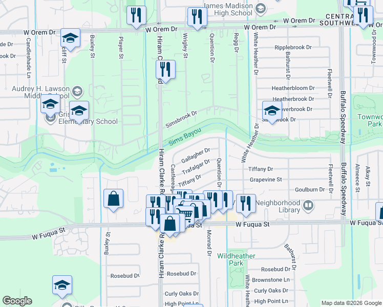 map of restaurants, bars, coffee shops, grocery stores, and more near 4407 Dalmatian Drive in Houston