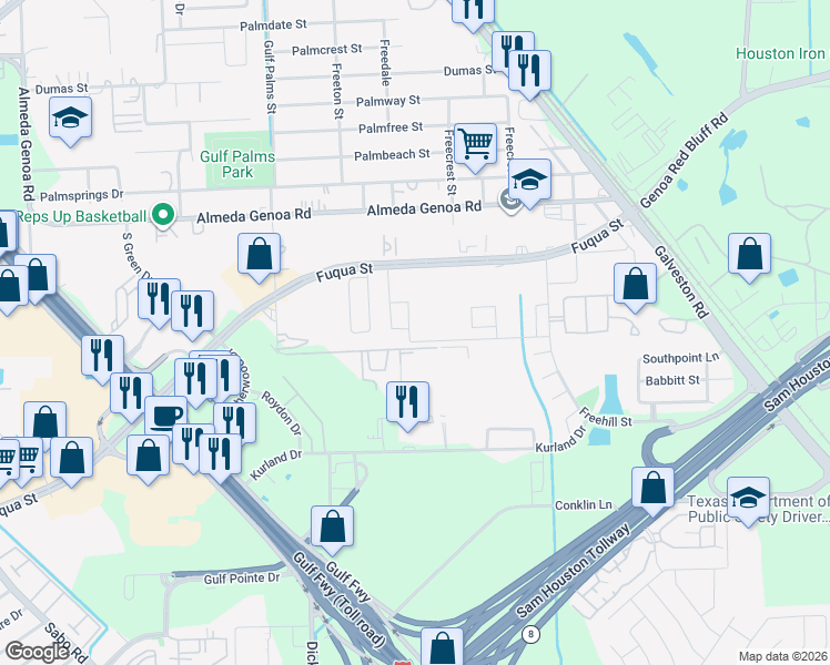 map of restaurants, bars, coffee shops, grocery stores, and more near 10223 East Palm Lake Drive in Houston