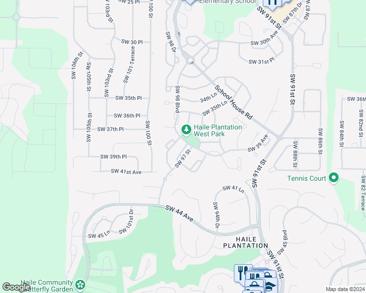 map of restaurants, bars, coffee shops, grocery stores, and more near 3912 South West 97th Drive in Gainesville