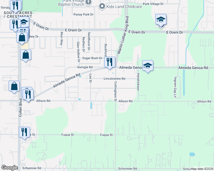 map of restaurants, bars, coffee shops, grocery stores, and more near 4734 Lincolnshire Road in Houston