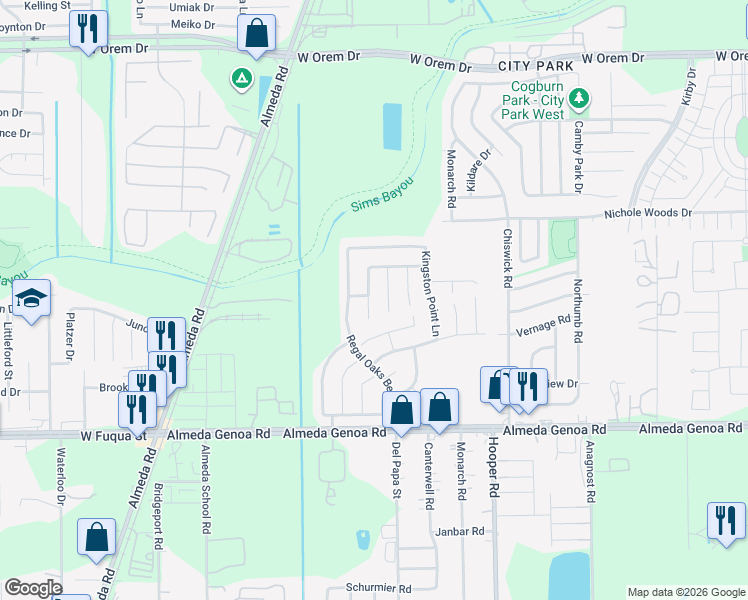 map of restaurants, bars, coffee shops, grocery stores, and more near 12931 Fenland Field Lane in Houston
