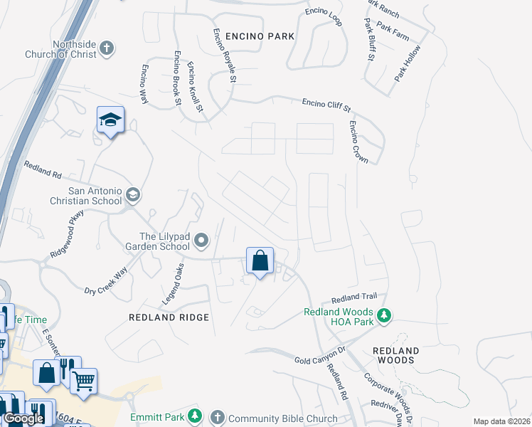 map of restaurants, bars, coffee shops, grocery stores, and more near 2427 Castello Way in San Antonio