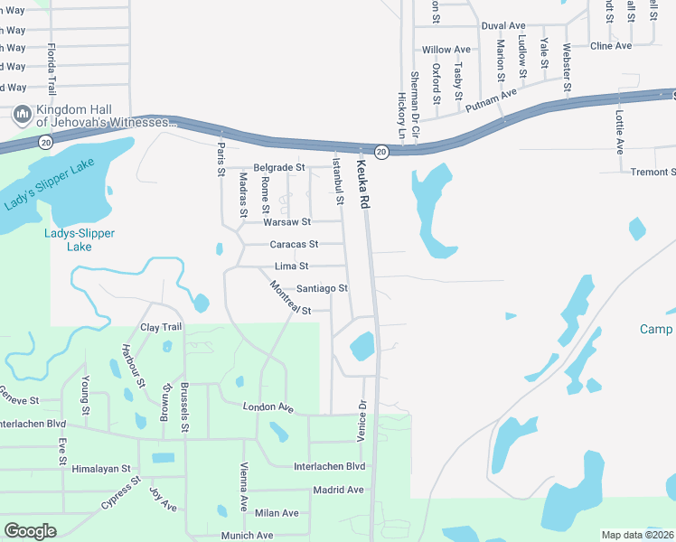 map of restaurants, bars, coffee shops, grocery stores, and more near 104 Lima Street in Interlachen