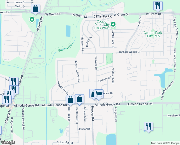 map of restaurants, bars, coffee shops, grocery stores, and more near 1146 Hampton Villa Lane in Houston