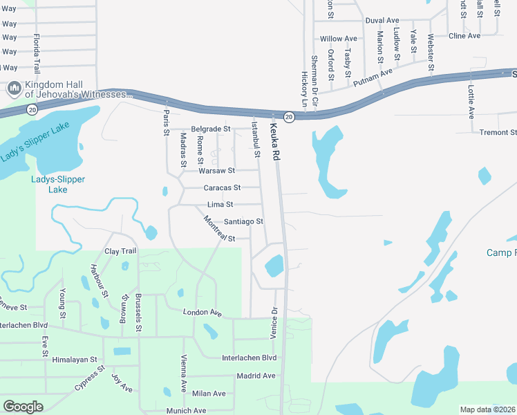 map of restaurants, bars, coffee shops, grocery stores, and more near 104 Lima Street in Interlachen