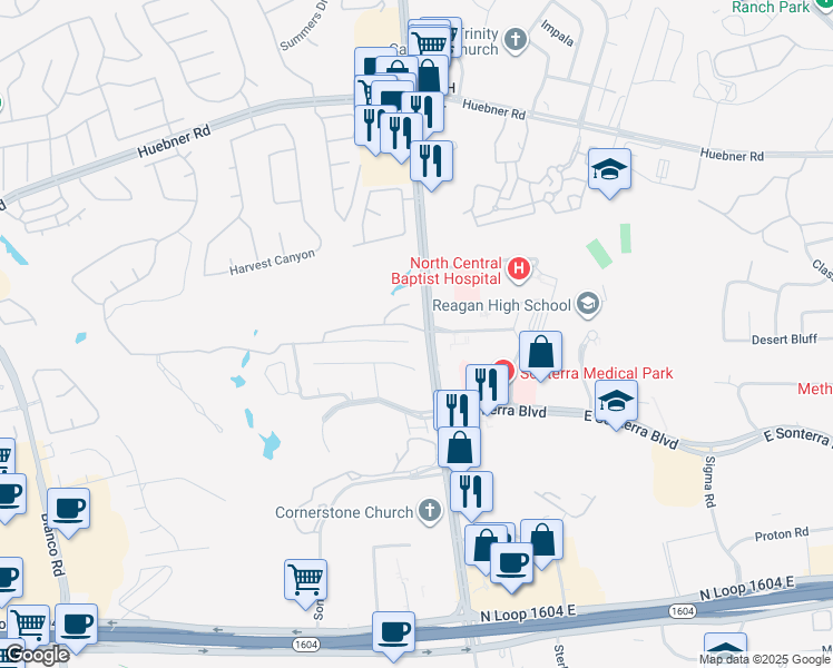 map of restaurants, bars, coffee shops, grocery stores, and more near 606 Sweetbrush in San Antonio
