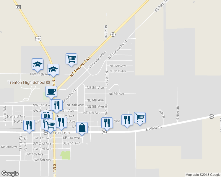 map of restaurants, bars, coffee shops, grocery stores, and more near 831 Northeast 7th Place in Trenton