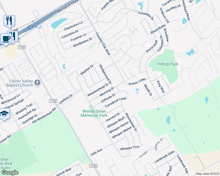 map of restaurants, bars, coffee shops, grocery stores, and more near 3437 Morning Drive in Schertz