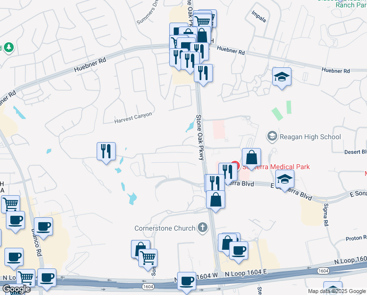 map of restaurants, bars, coffee shops, grocery stores, and more near 630 Sweetbrush in San Antonio