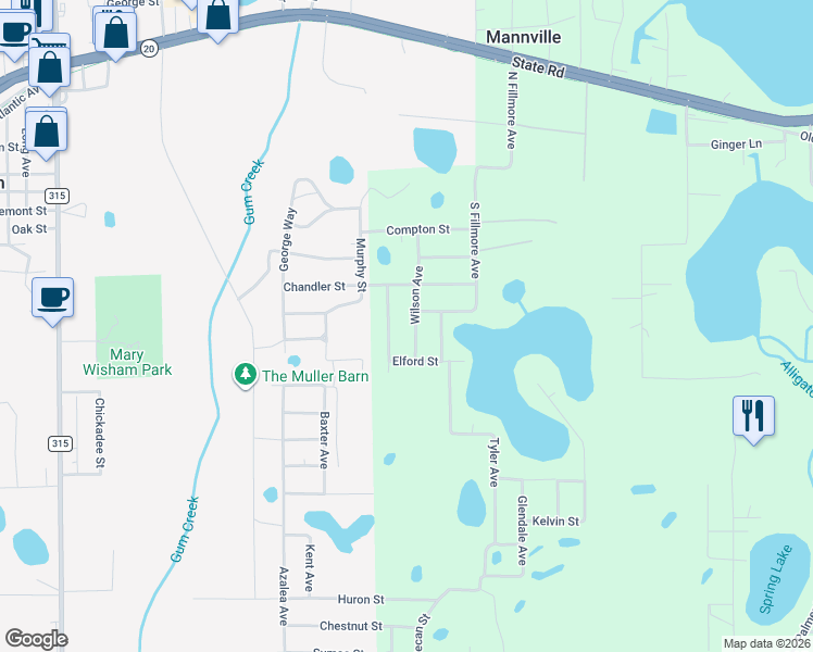 map of restaurants, bars, coffee shops, grocery stores, and more near 213 Wilson Avenue in Interlachen