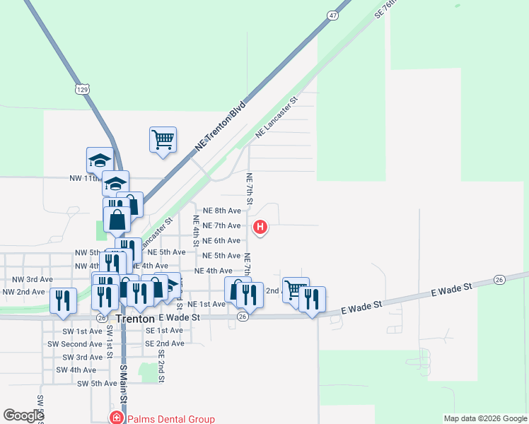 map of restaurants, bars, coffee shops, grocery stores, and more near 718 Northeast 7th Place in Trenton