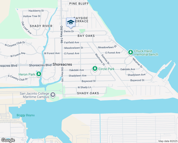 map of restaurants, bars, coffee shops, grocery stores, and more near 515 Oakdale Avenue in Shoreacres