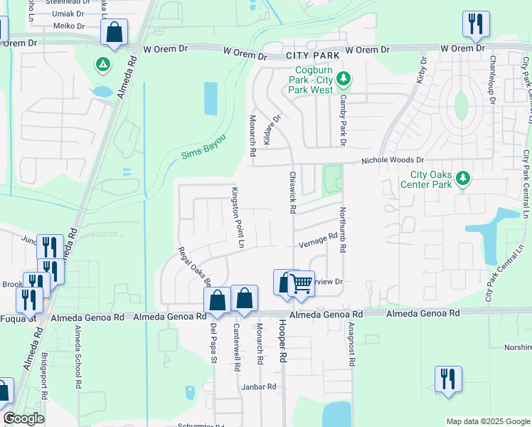 map of restaurants, bars, coffee shops, grocery stores, and more near 1146 Hampton Villa Lane in Houston