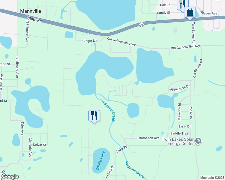 map of restaurants, bars, coffee shops, grocery stores, and more near 113 Lake Edge Trail in Interlachen