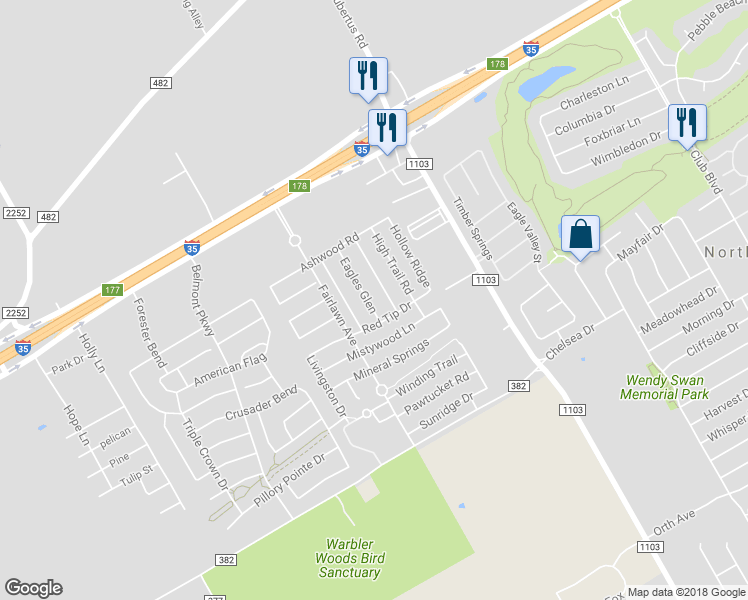 map of restaurants, bars, coffee shops, grocery stores, and more near 719 Eagles Glen in Schertz