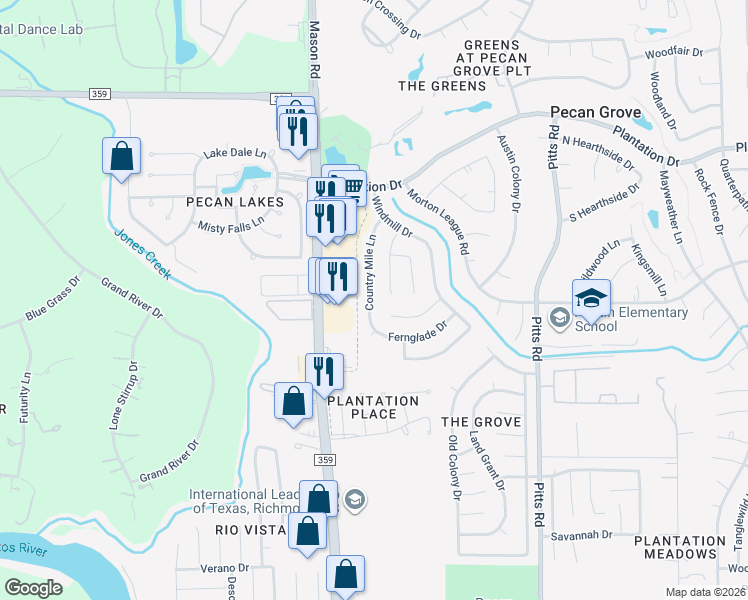 map of restaurants, bars, coffee shops, grocery stores, and more near 2118 Country Mile Lane in Richmond