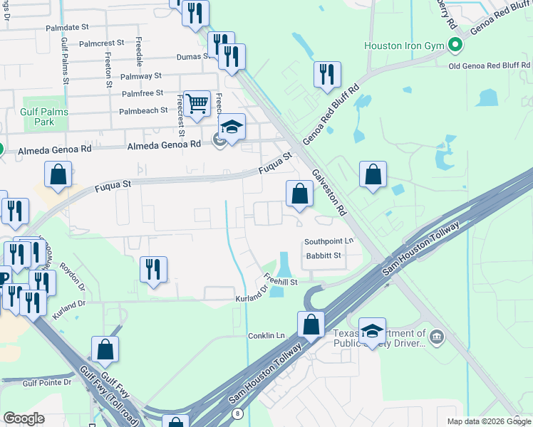 map of restaurants, bars, coffee shops, grocery stores, and more near 10231 Middleglen Lane in Houston