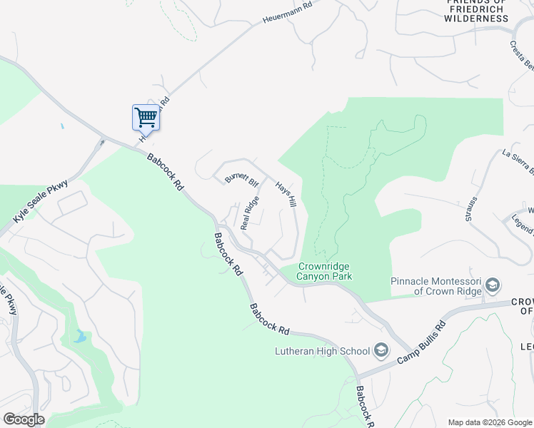 map of restaurants, bars, coffee shops, grocery stores, and more near 18938 Llano Ledge in San Antonio