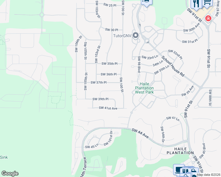 map of restaurants, bars, coffee shops, grocery stores, and more near 10202 Southwest 38 Place in Gainesville
