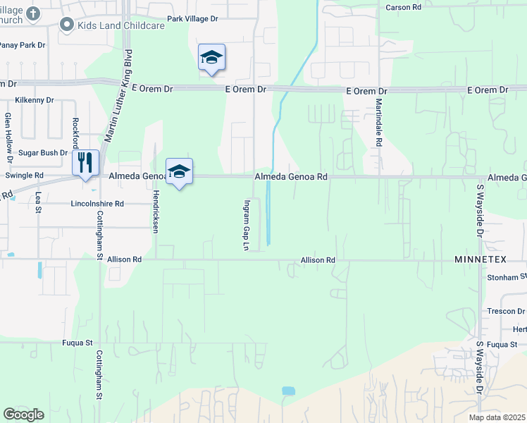 map of restaurants, bars, coffee shops, grocery stores, and more near 13131 Withee Path Lane in Houston