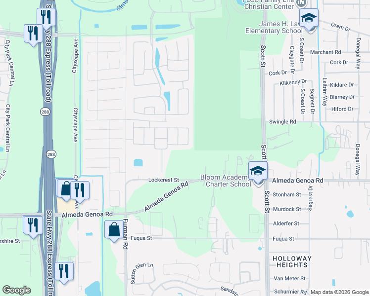map of restaurants, bars, coffee shops, grocery stores, and more near 3207 Almeda-Genoa Road in Houston