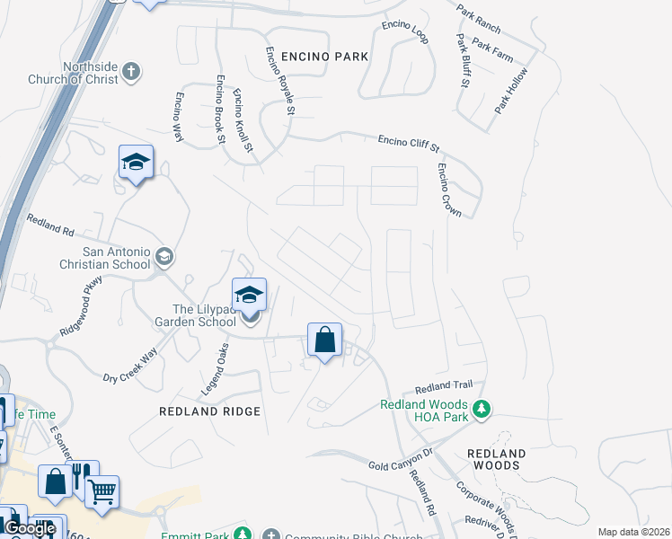 map of restaurants, bars, coffee shops, grocery stores, and more near 2427 Castello Way in San Antonio