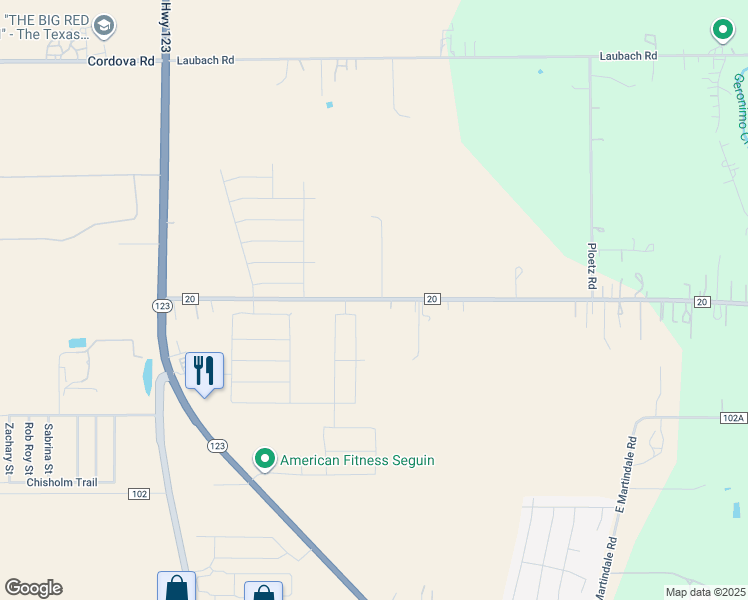 map of restaurants, bars, coffee shops, grocery stores, and more near 830 Farm to Market 20 in Seguin