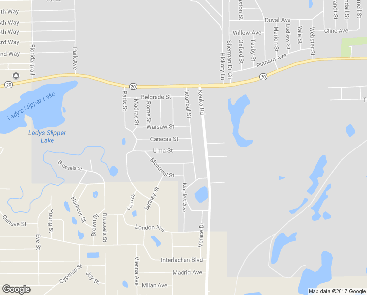 map of restaurants, bars, coffee shops, grocery stores, and more near 104 Lima Street in Interlachen