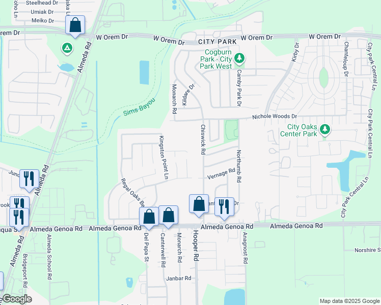 map of restaurants, bars, coffee shops, grocery stores, and more near 1146 Hampton Villa Lane in Houston