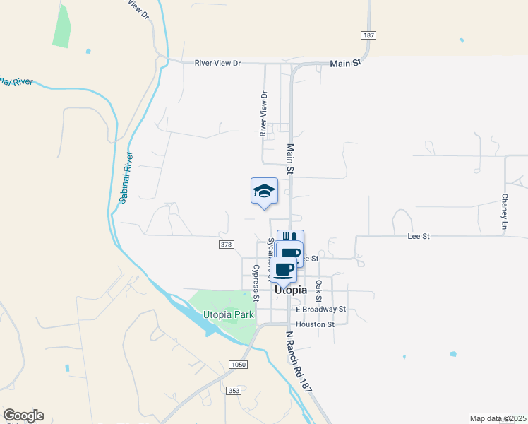 map of restaurants, bars, coffee shops, grocery stores, and more near 258 School Street in Utopia
