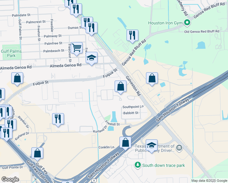 map of restaurants, bars, coffee shops, grocery stores, and more near 10231 Middleglen Lane in Houston