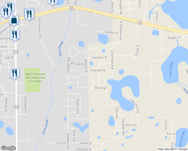 map of restaurants, bars, coffee shops, grocery stores, and more near 104 Jackson Avenue in Interlachen