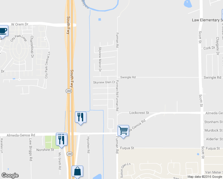 map of restaurants, bars, coffee shops, grocery stores, and more near 2714 Skyview Grove Court in Houston