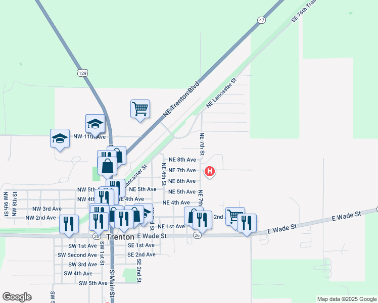 map of restaurants, bars, coffee shops, grocery stores, and more near 628 Northeast 8th Avenue in Trenton
