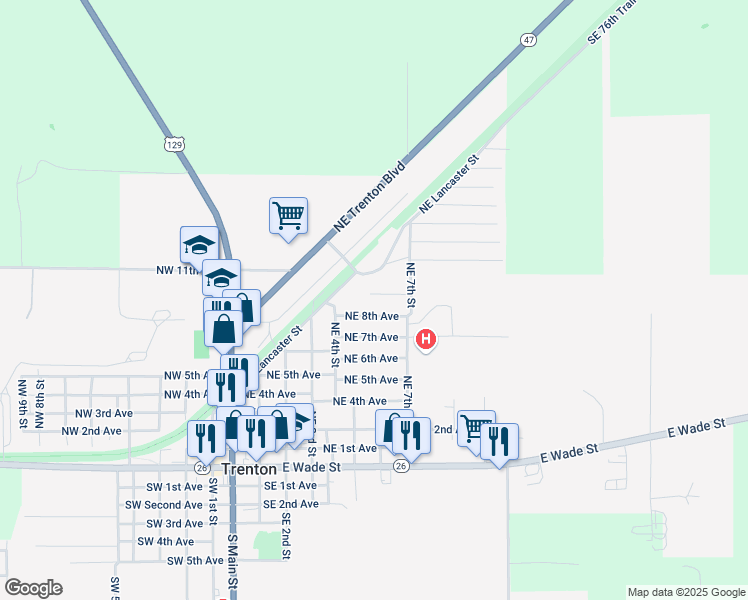 map of restaurants, bars, coffee shops, grocery stores, and more near 628 Northeast 8th Avenue in Trenton