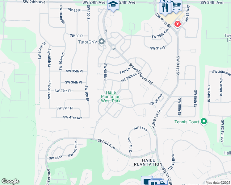 map of restaurants, bars, coffee shops, grocery stores, and more near 3808 Southwest 98th Terrace in Gainesville