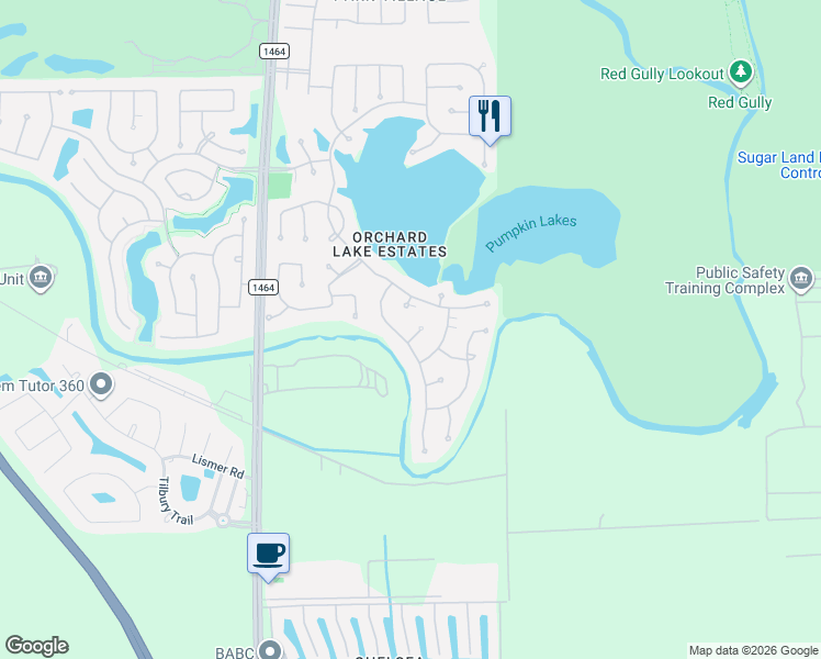 map of restaurants, bars, coffee shops, grocery stores, and more near 3840 Lakeridge Canyon Drive in Sugar Land